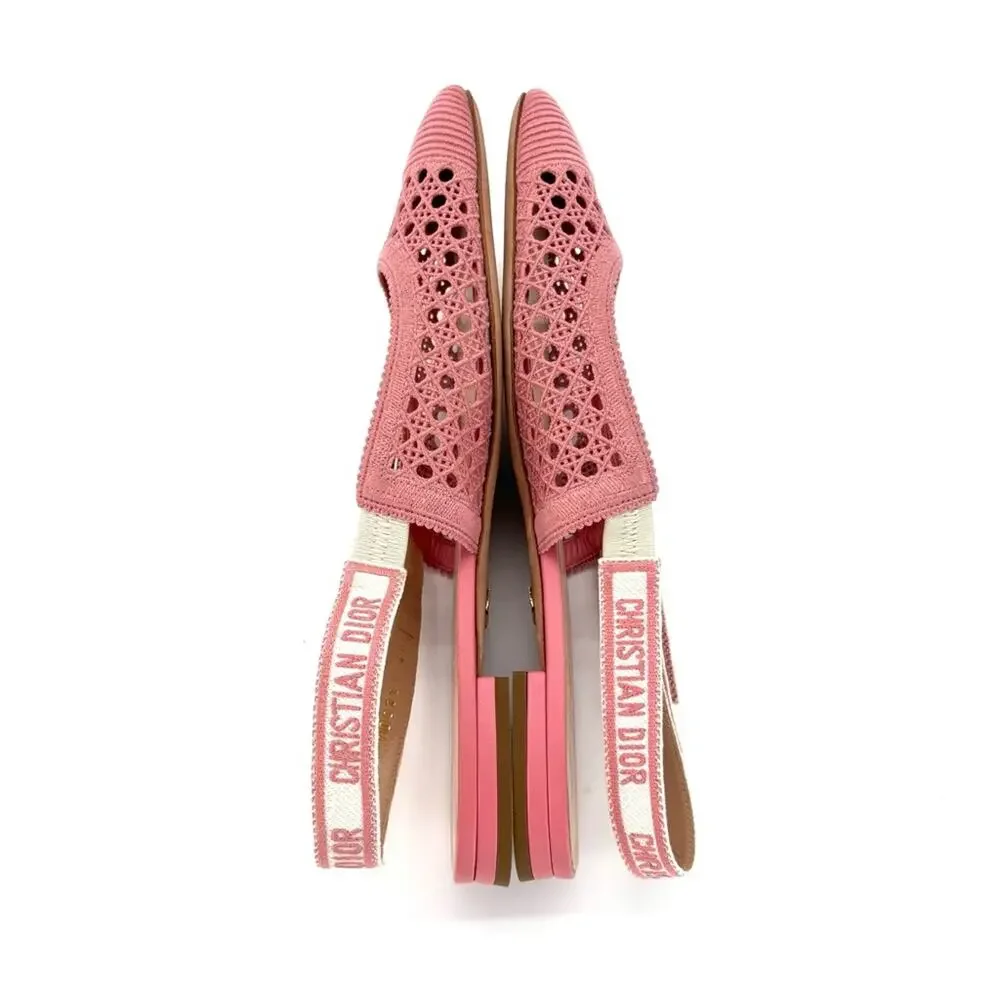 Dior & Moi Cannage Mesh Pink Bow Logo Slingback Flats Sandals 40.5 - Picture 4 of 10